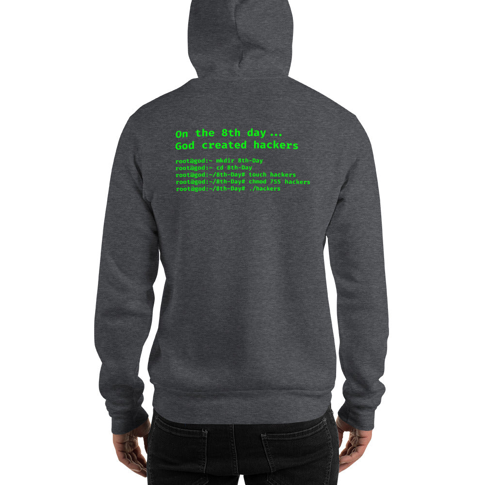 On the 8th day God created hackers - Unisex Hoodie (back print) by DarkByteGear