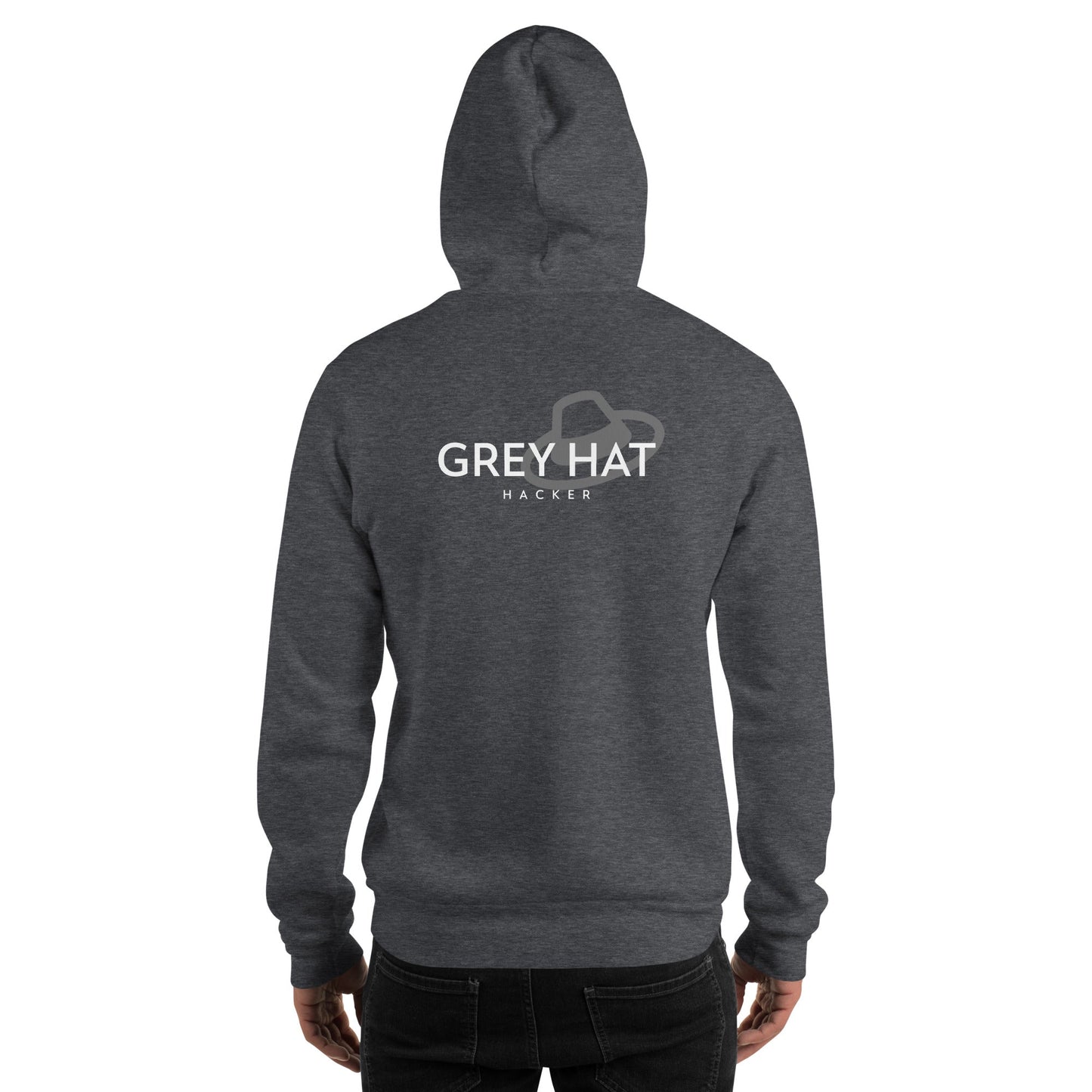 Grey Hat Hacker - Unisex Hoodie (back print) by DarkByteGear
