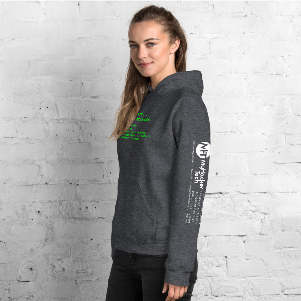 On the 8th day God created hackers - Unisex Hoodie (front + sleeve print) by DarkByteGear
