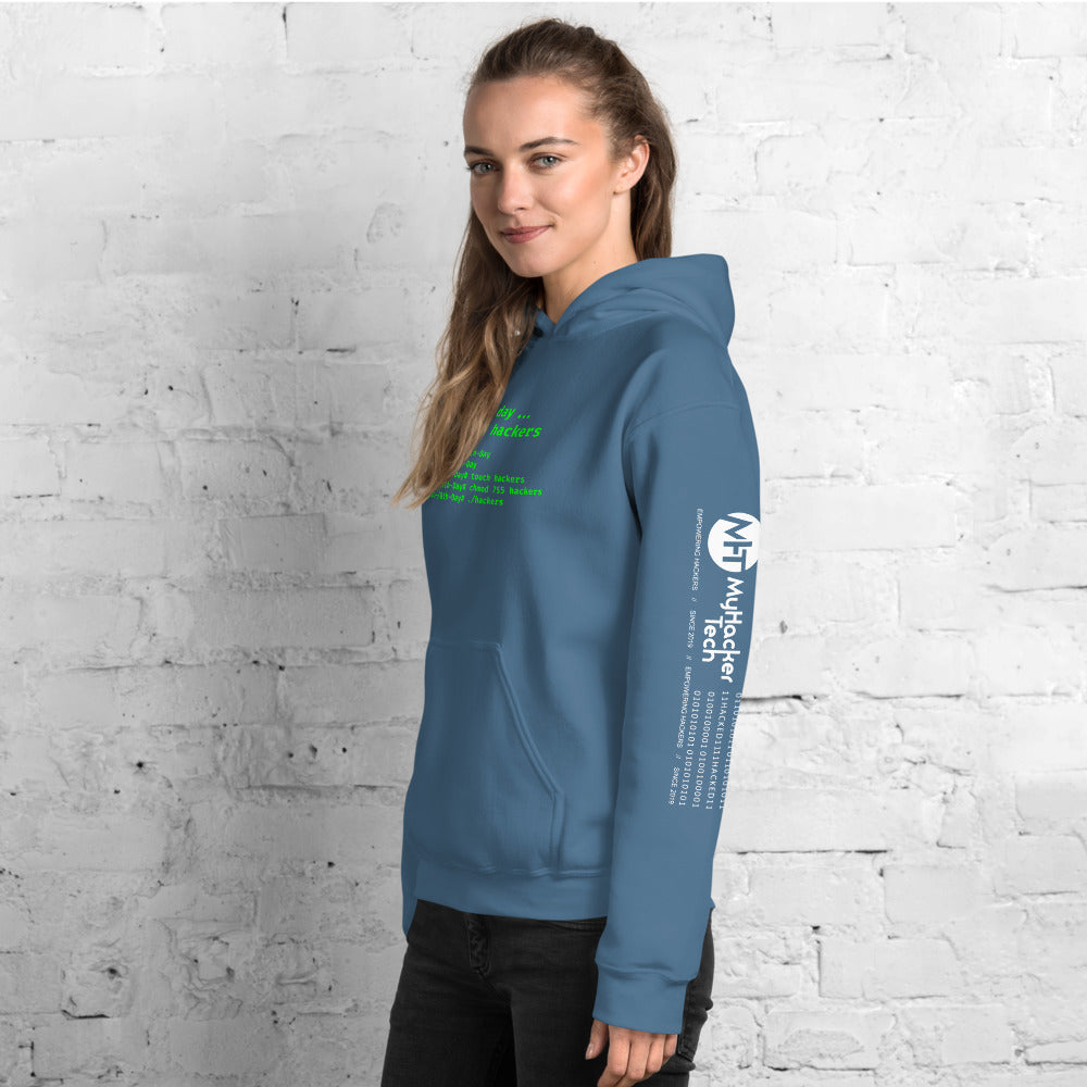 On the 8th day God created hackers - Unisex Hoodie (front + sleeve print) by DarkByteGear