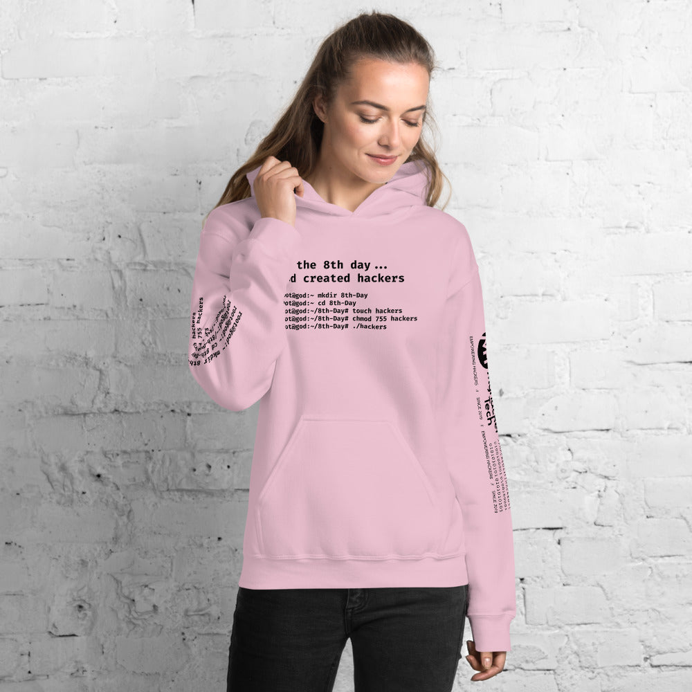 On the 8th day God created hackers - Unisex Hoodie (front + sleeve print) by DarkByteGear