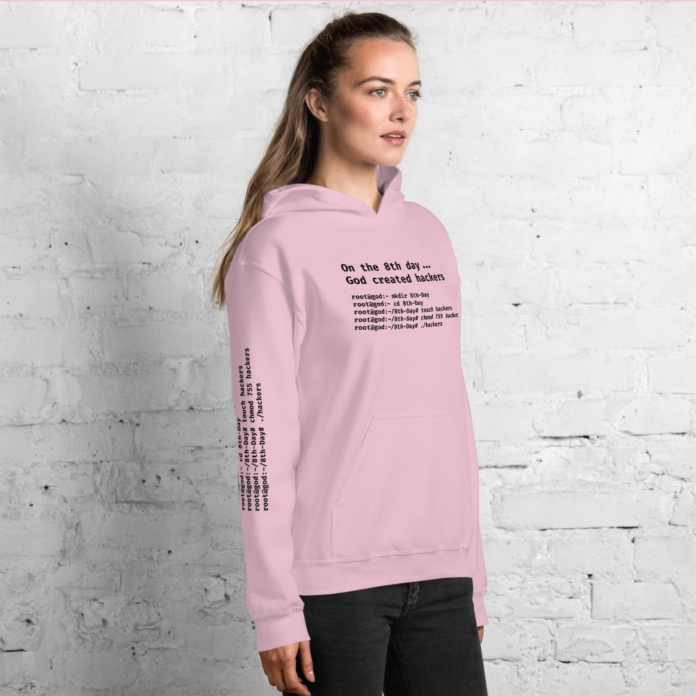 On the 8th day God created hackers - Unisex Hoodie (front + sleeve print) by DarkByteGear