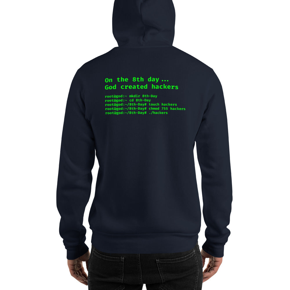 On the 8th day God created hackers - Unisex Hoodie (back print) by DarkByteGear