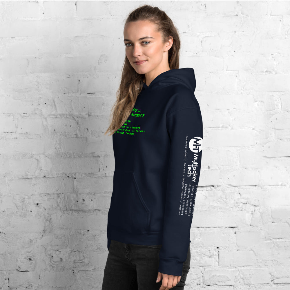 On the 8th day God created hackers - Unisex Hoodie (front + sleeve print) by DarkByteGear