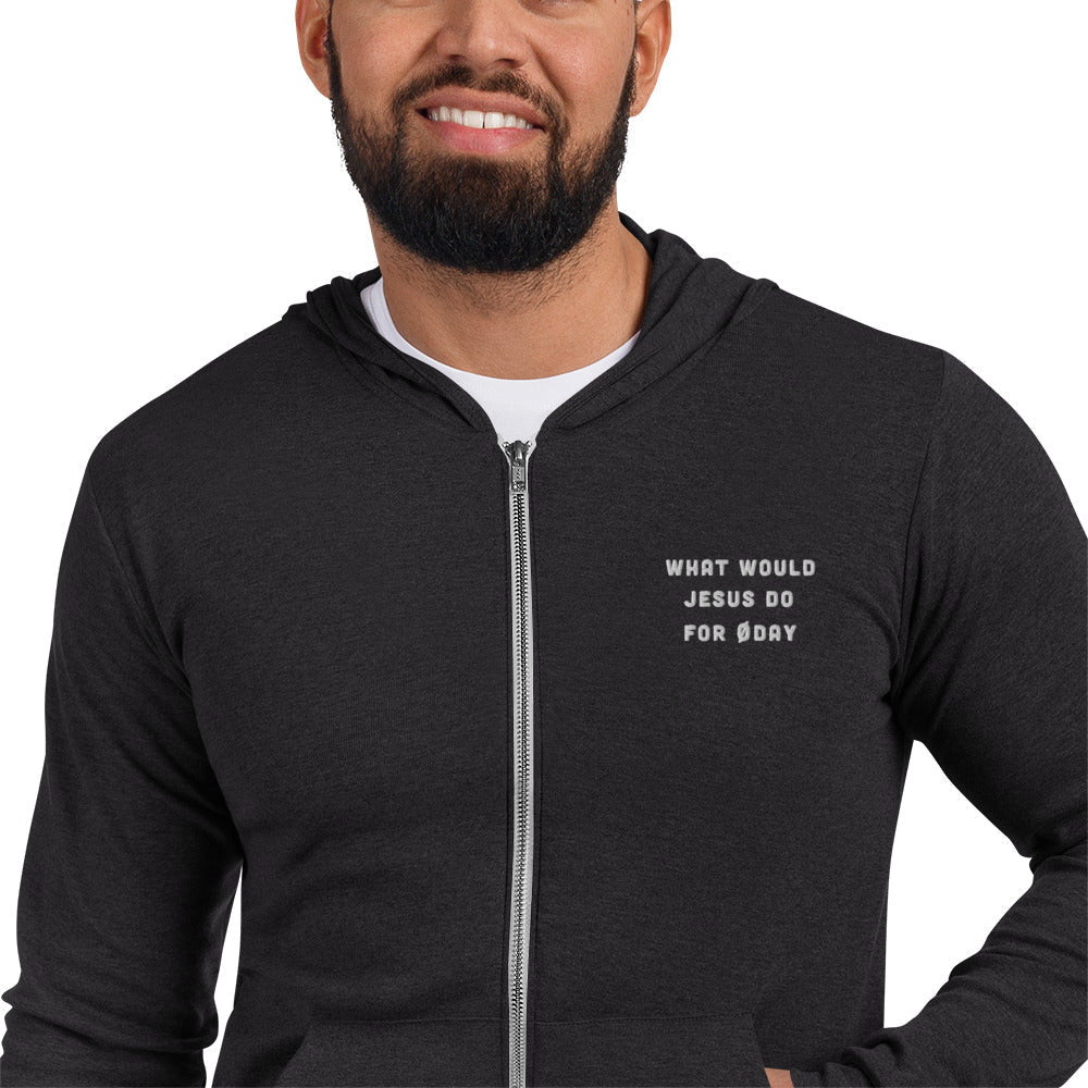 What would Jesus do for 0day - Unisex zip hoodie by DarkByteGear