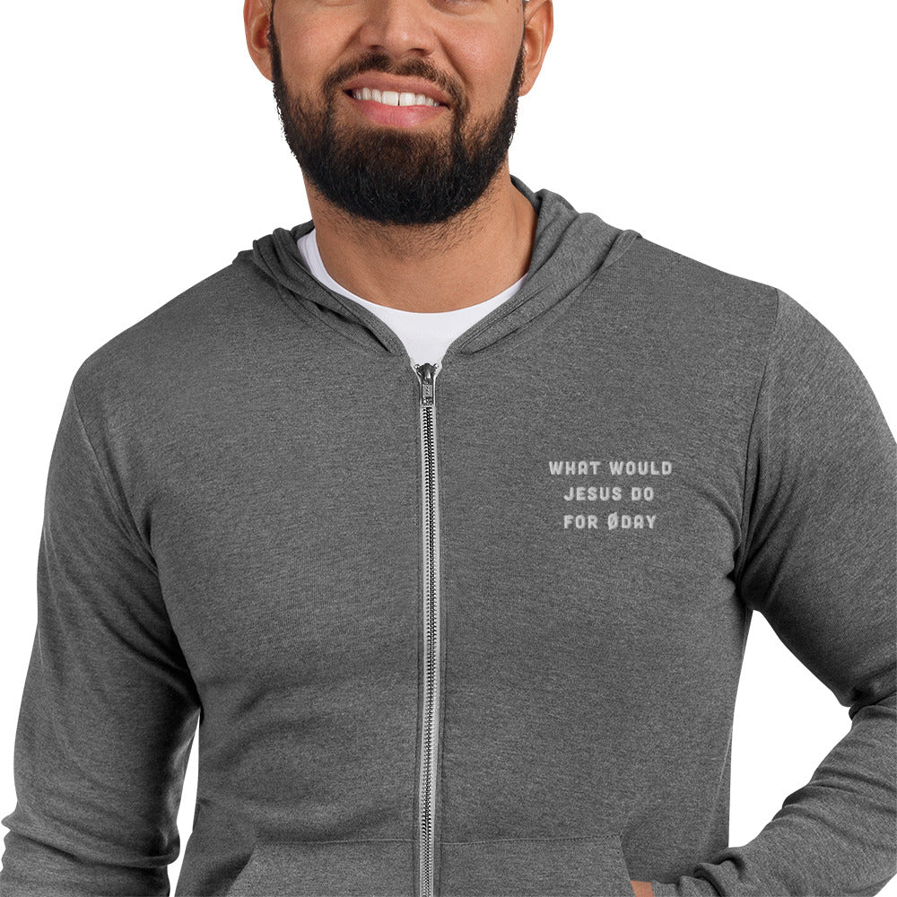What would Jesus do for 0day - Unisex zip hoodie by DarkByteGear