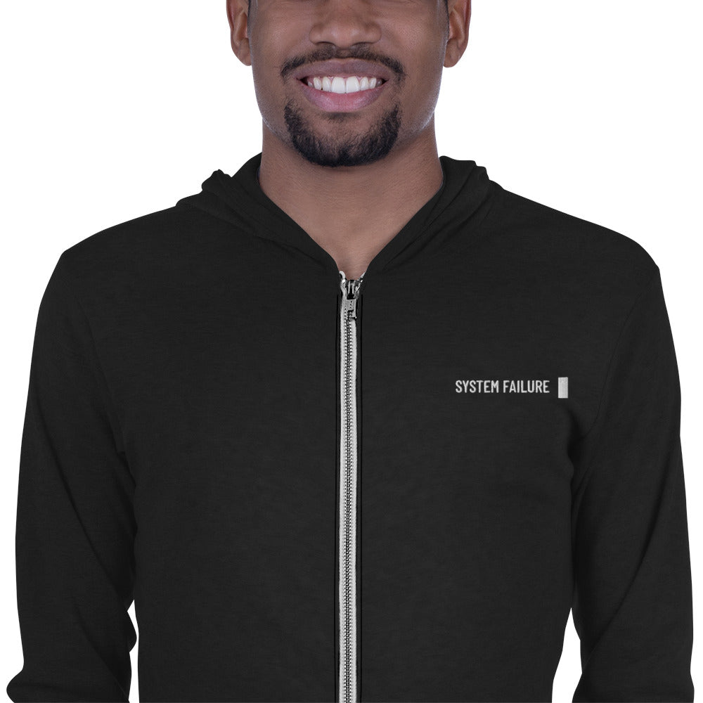 System failure - Unisex zip hoodie (white text) by DarkByteGear