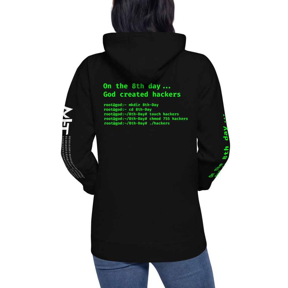 On the 8th day God created hackers - Unisex Hoodie (back print) by DarkByteGear