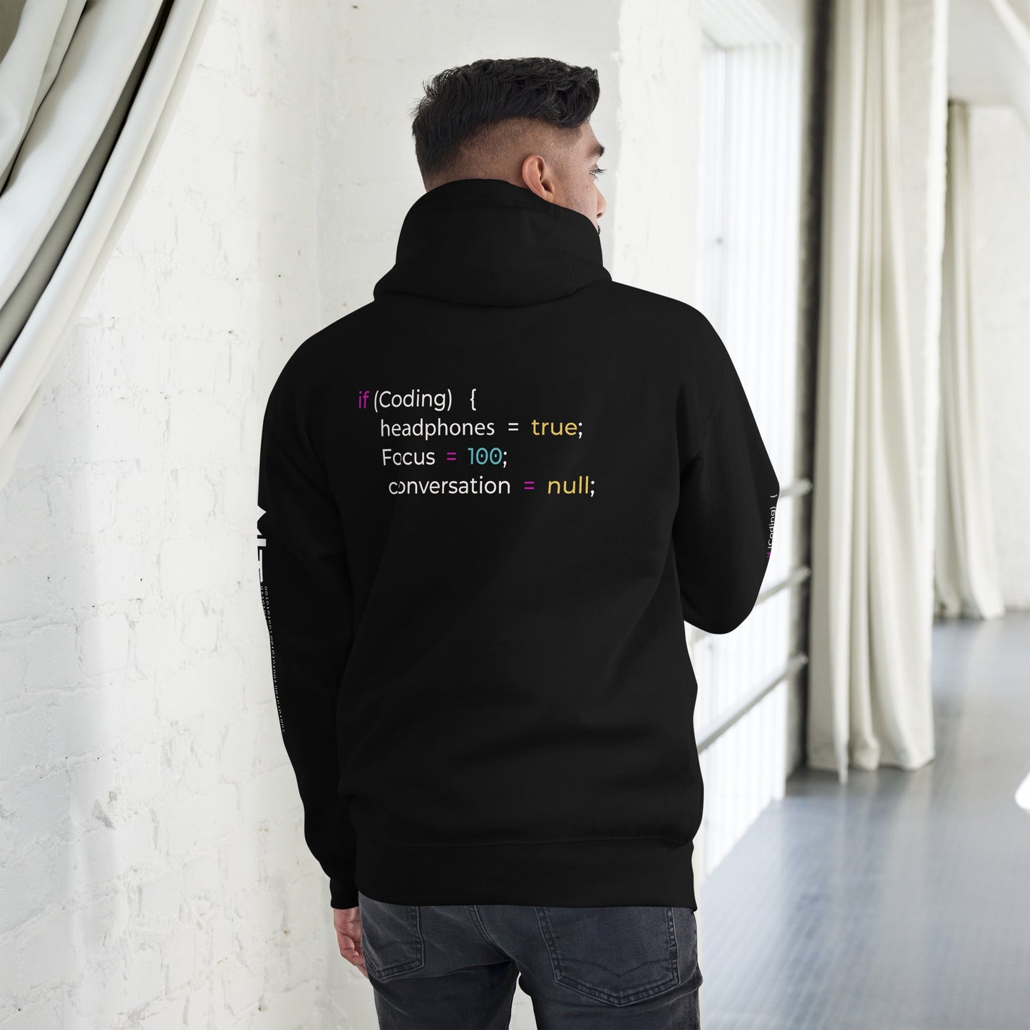 If coding headphones true focus 100 conversation null - Unisex Hoodie (back print) by DarkByteGear