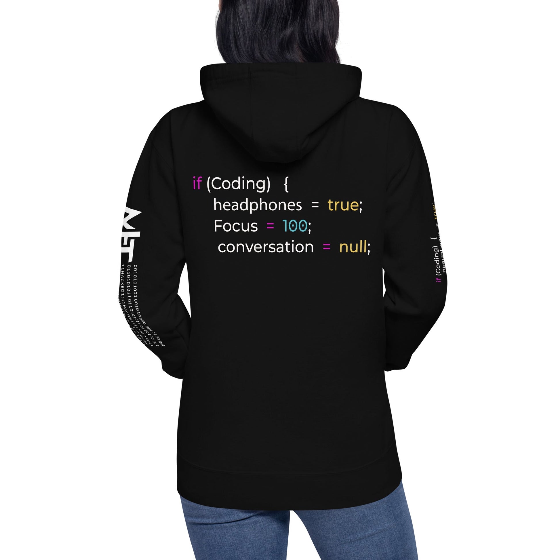 If coding headphones true focus 100 conversation null - Unisex Hoodie (back print) by DarkByteGear