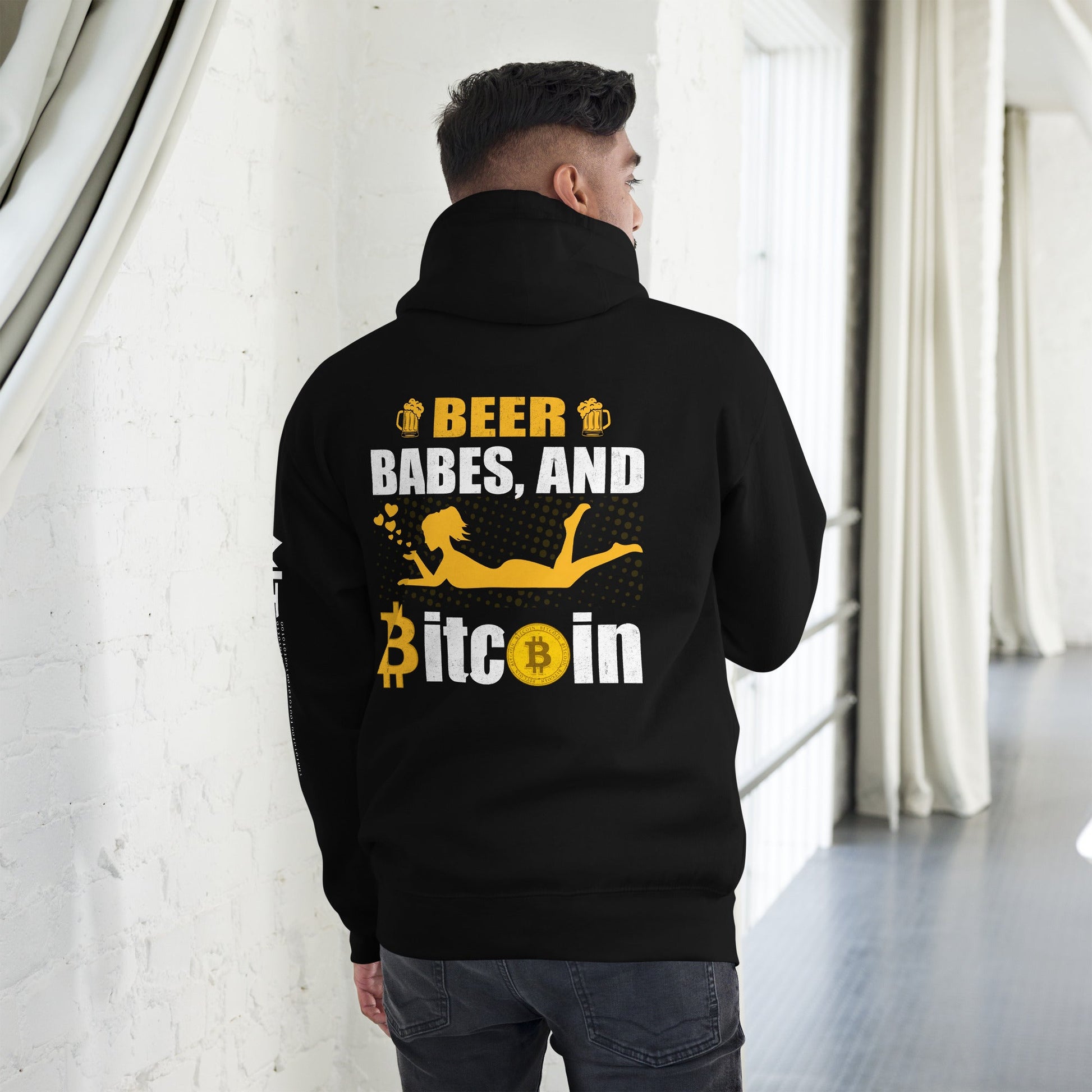 Beer, Babe and Bitcoin Unisex Hoodie ( Back Print ) by DarkByteGear