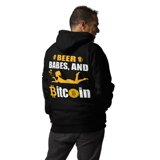 Beer, Babe and Bitcoin Unisex Hoodie ( Back Print ) by DarkByteGear