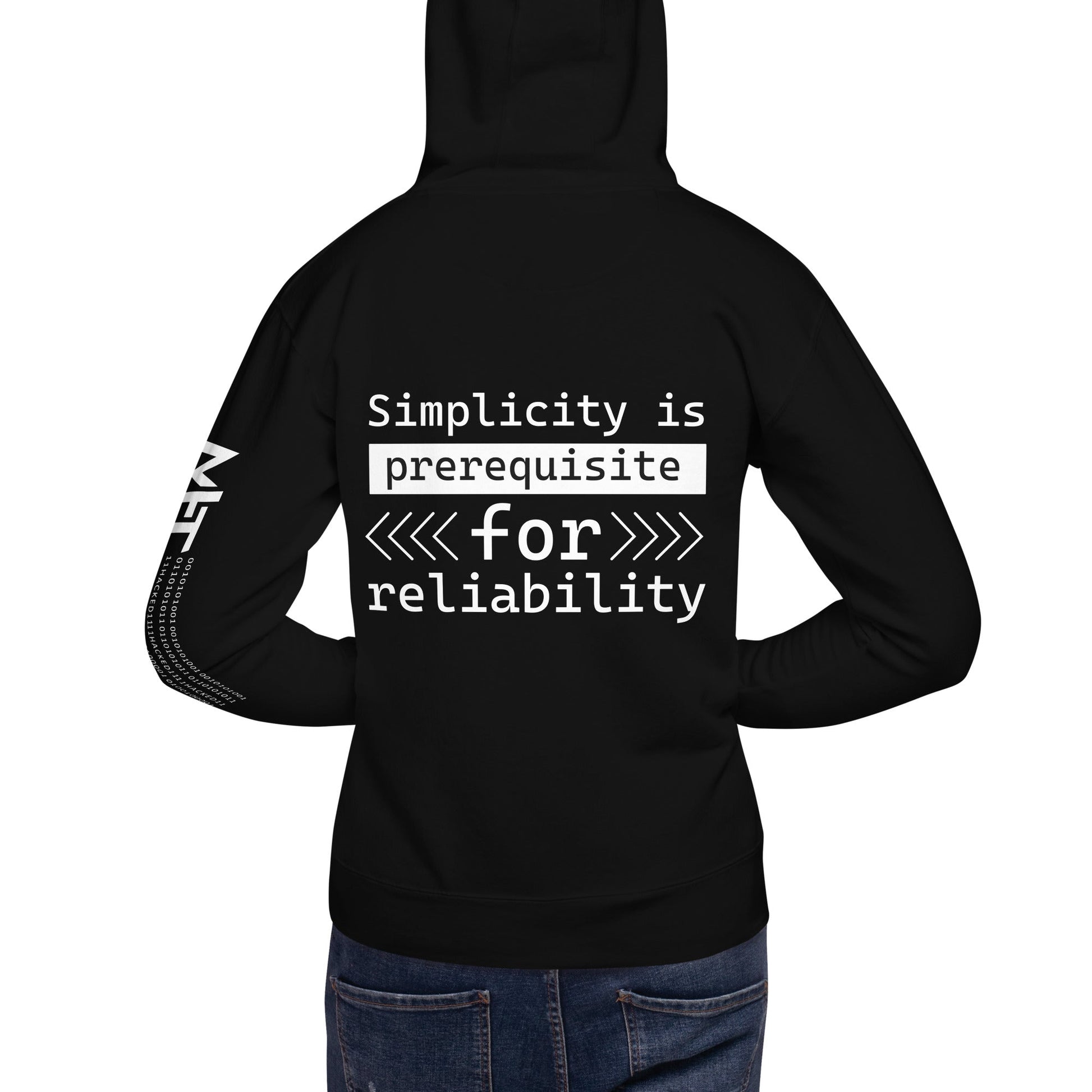 Simplicity is the prerequisite for reliability - Unisex Hoodie ( Back Print ) by DarkByteGear