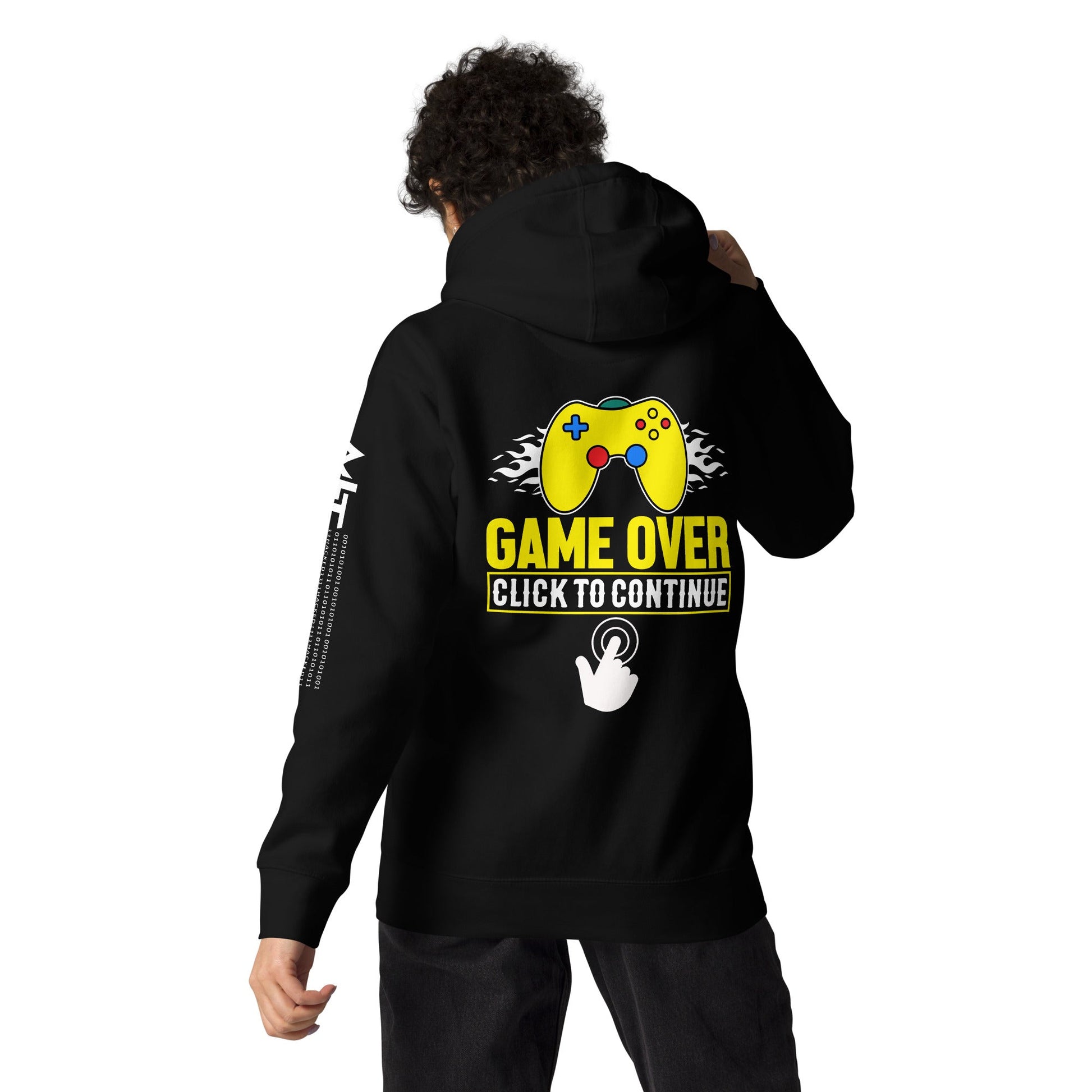 Game Over Click to continue - Unisex Hoodie ( Back Print ) by DarkByteGear