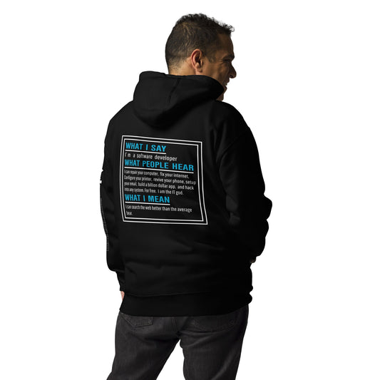 What I say, What people hear, What I mean Unisex Hoodie ( Back Print ) by DarkByteGear