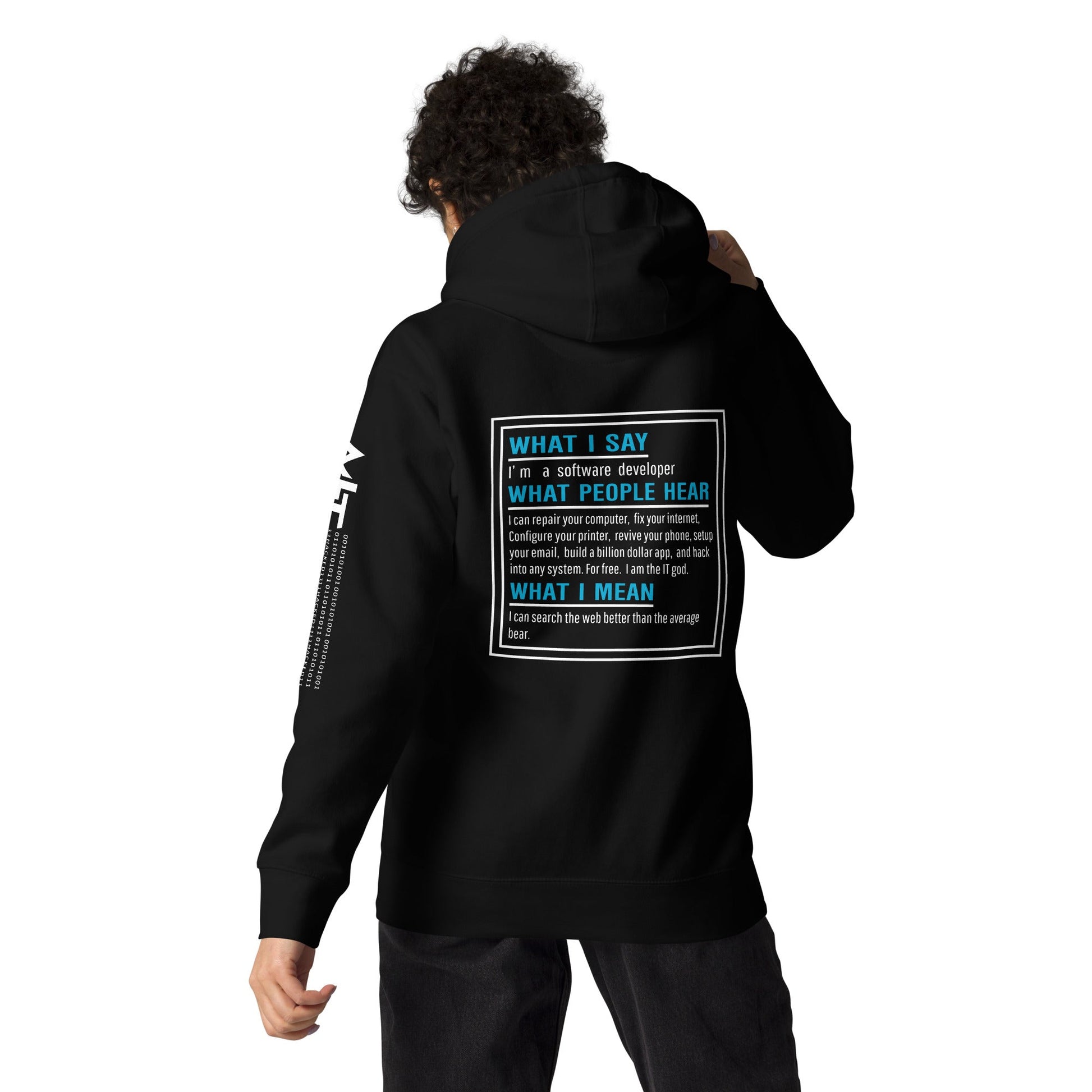What I say, What people hear, What I mean Unisex Hoodie ( Back Print ) by DarkByteGear