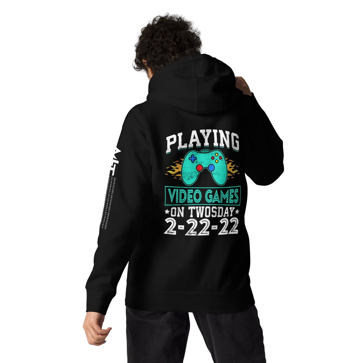Playing Videogames on Twosday - Unisex Hoodie ( Back Print ) by DarkByteGear