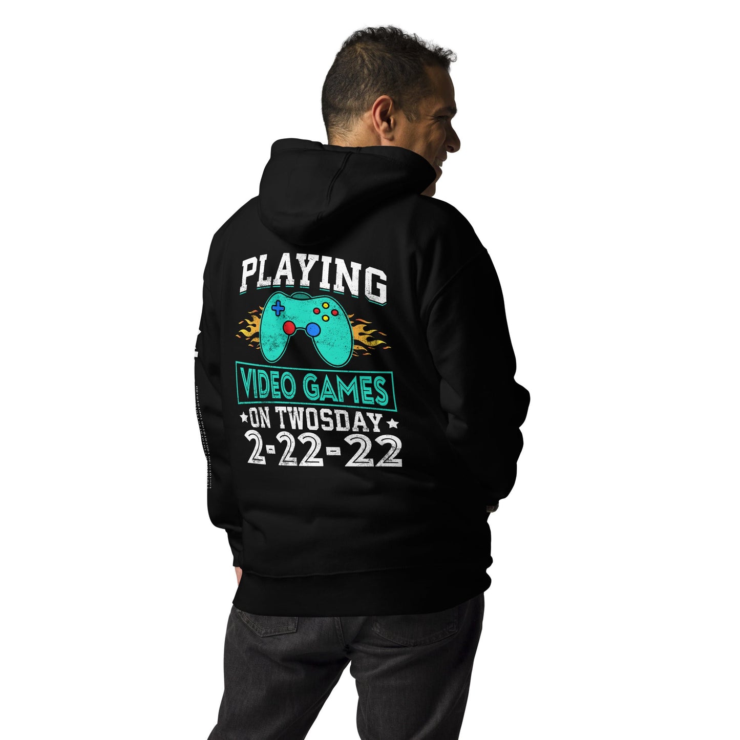 Playing Videogames on Twosday - Unisex Hoodie ( Back Print ) by DarkByteGear