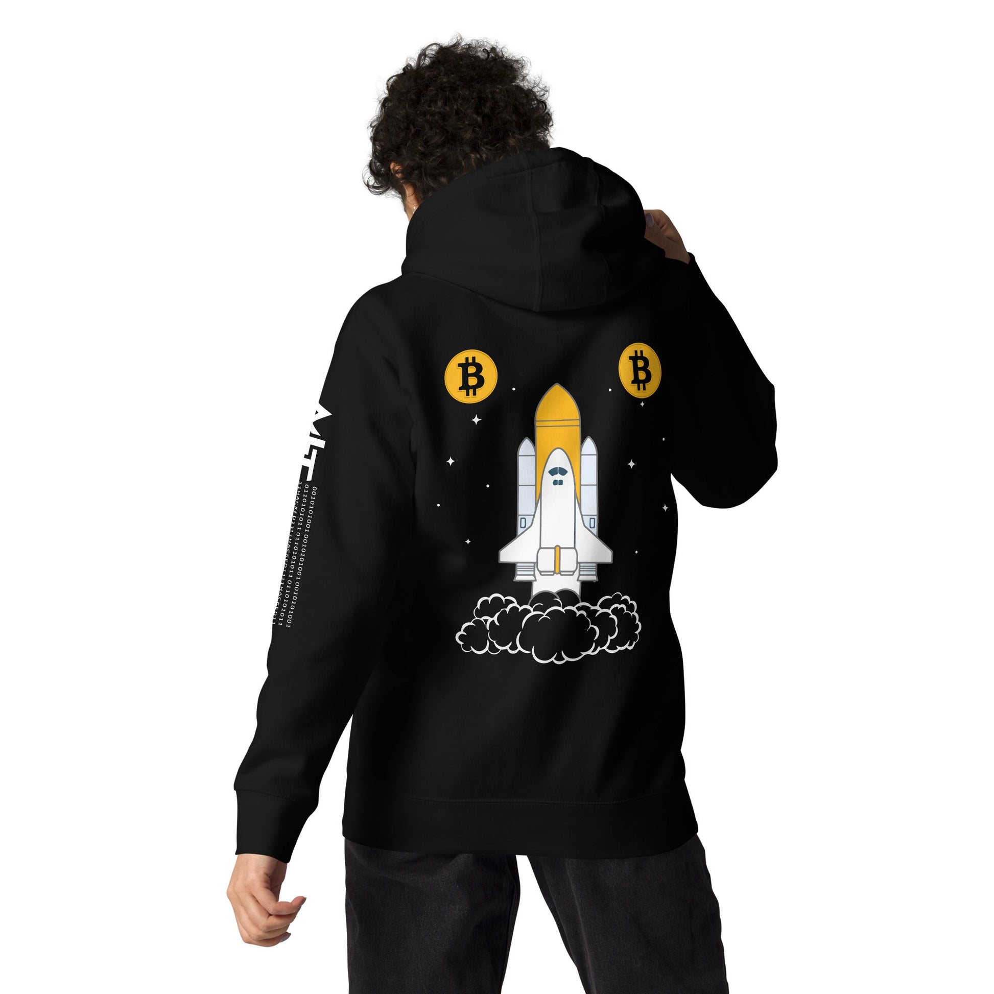Bitcoin Spaceship Unisex Hoodie ( Back Print ) by DarkByteGear