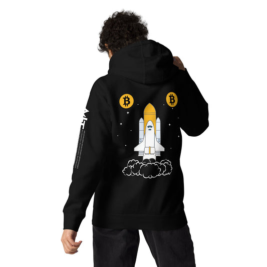 Bitcoin Spaceship Unisex Hoodie ( Back Print ) by DarkByteGear