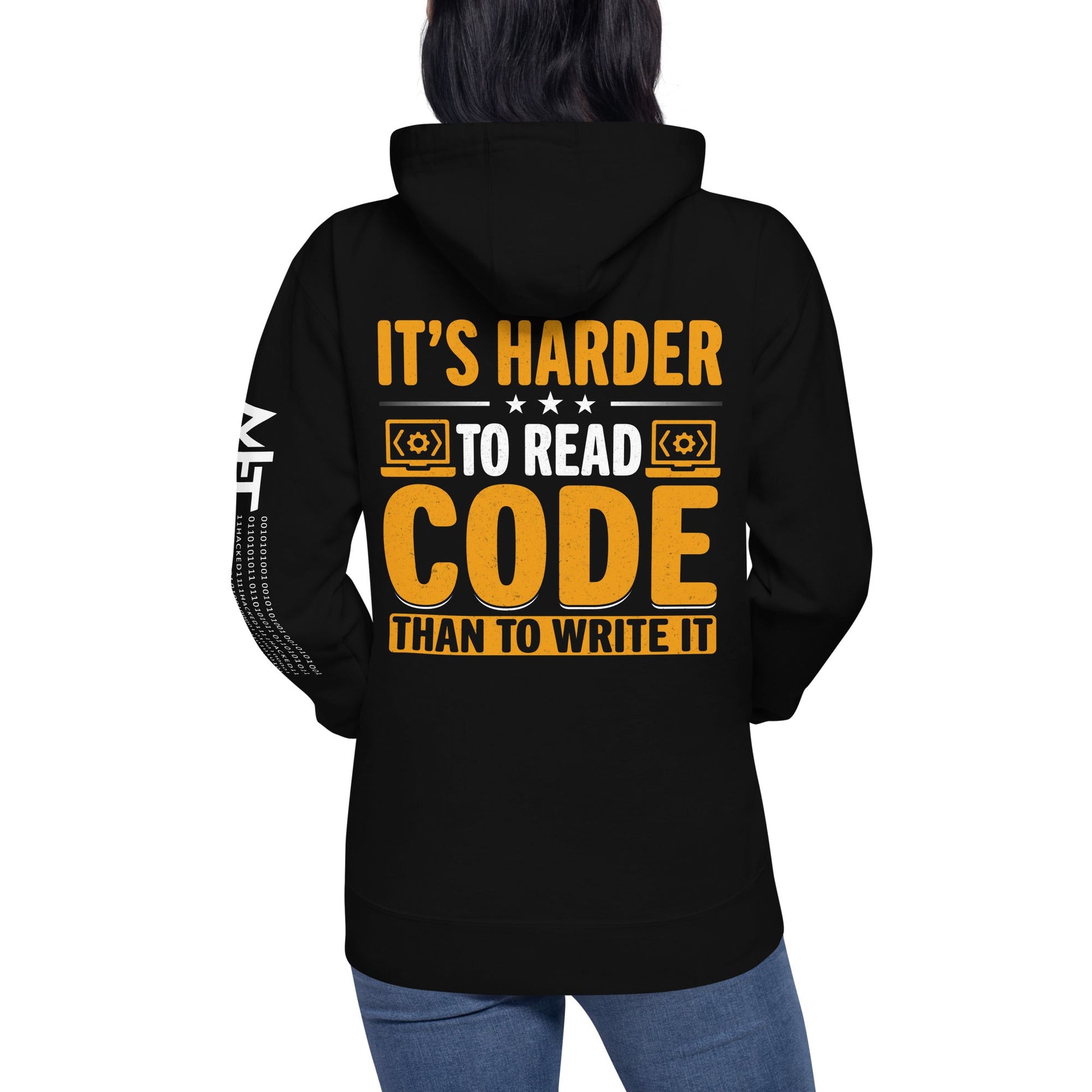 It's harder to read Code then to read it - Unisex Hoodie ( Back Print ) by DarkByteGear