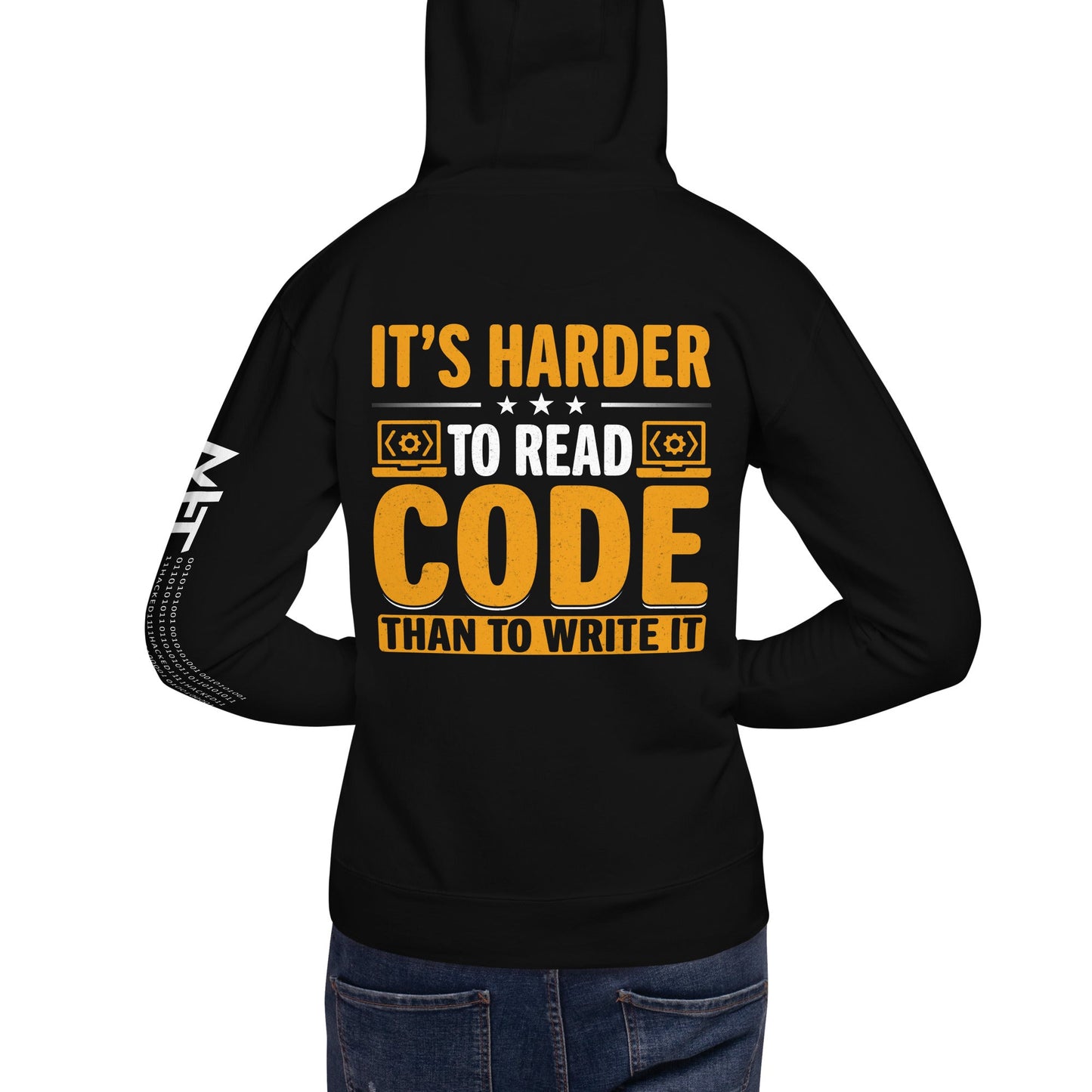 It's harder to read Code then to read it - Unisex Hoodie ( Back Print ) by DarkByteGear
