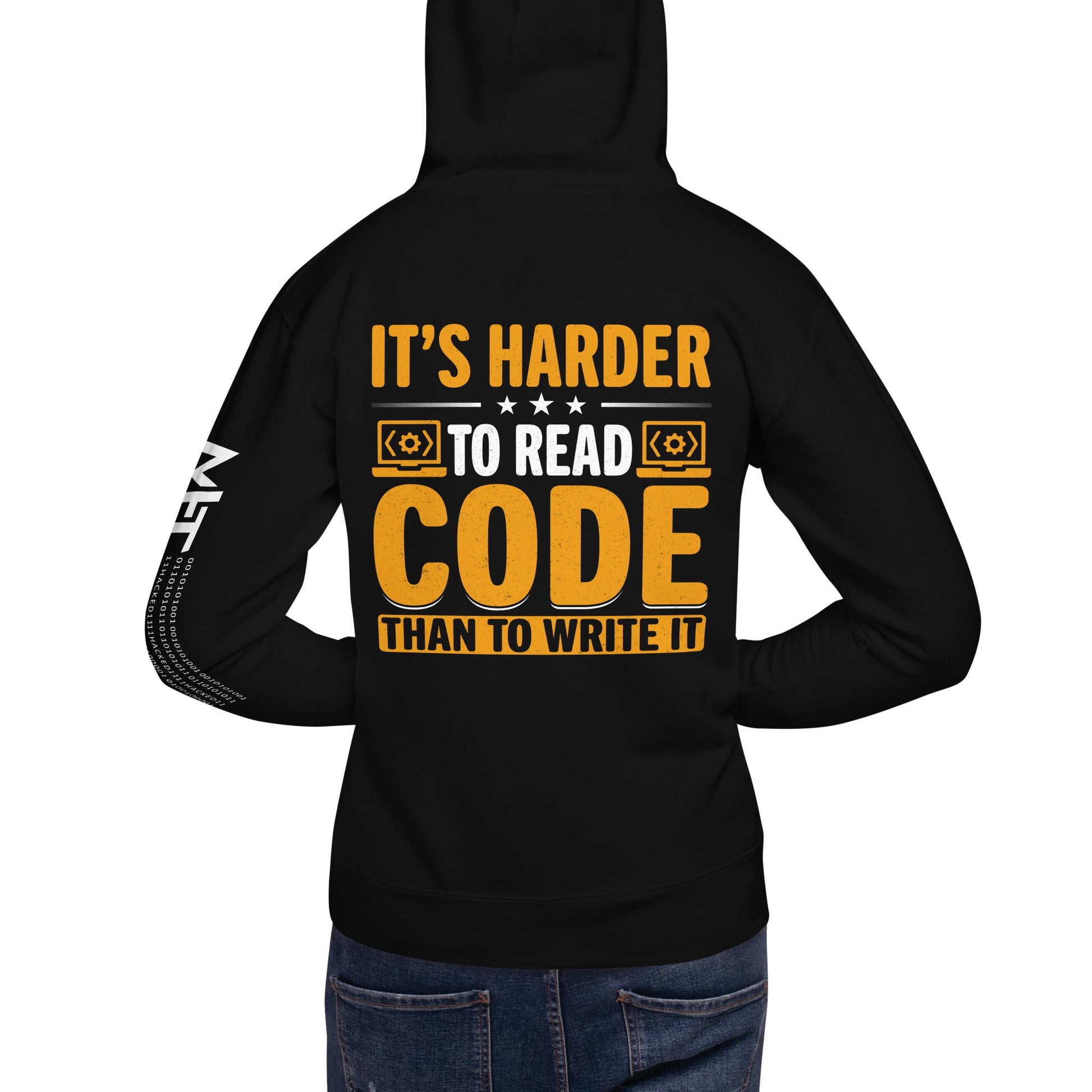 It's harder to read Code then to read it - Unisex Hoodie ( Back Print ) by DarkByteGear