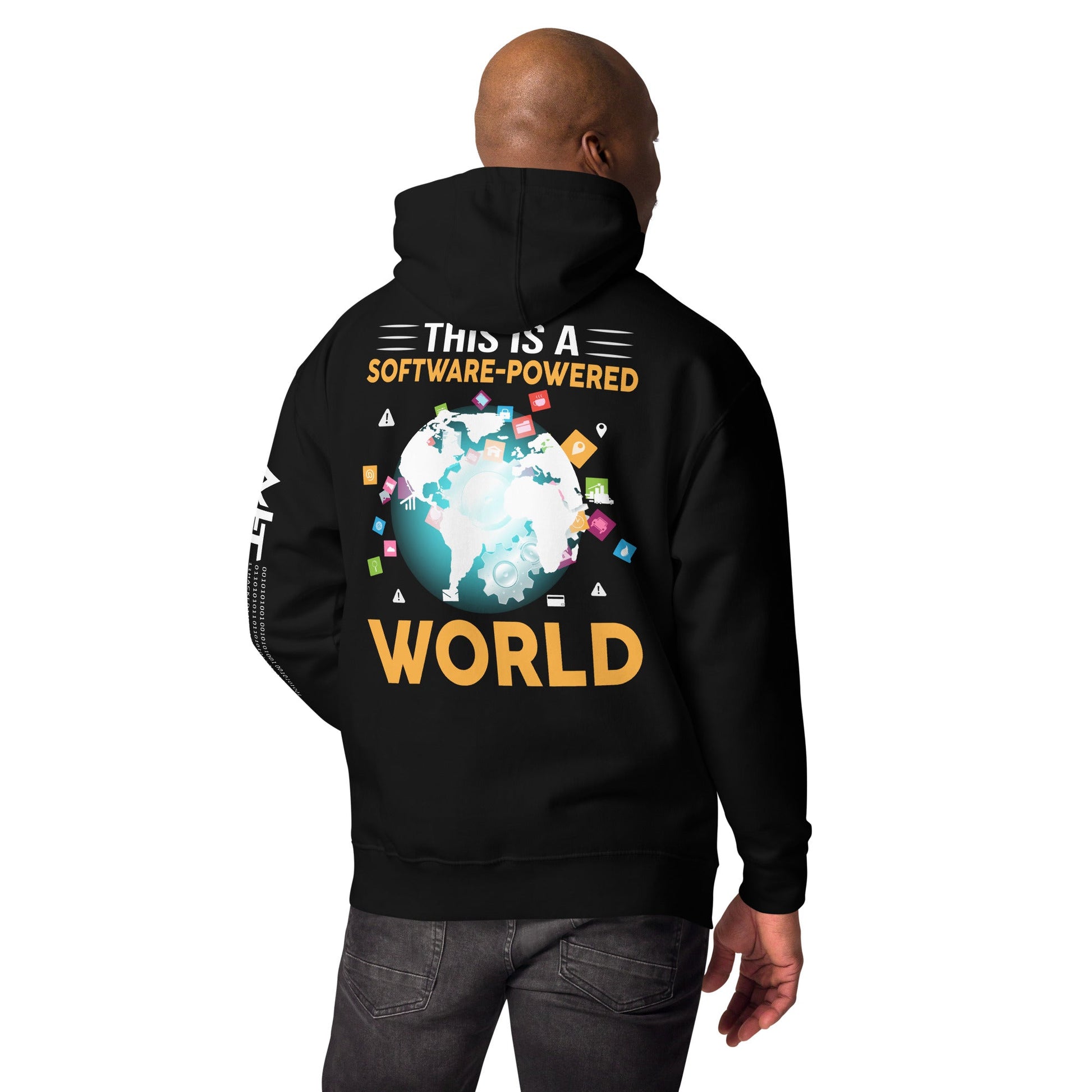 This is a Software Powered World Unisex Hoodie ( Back Print ) by DarkByteGear