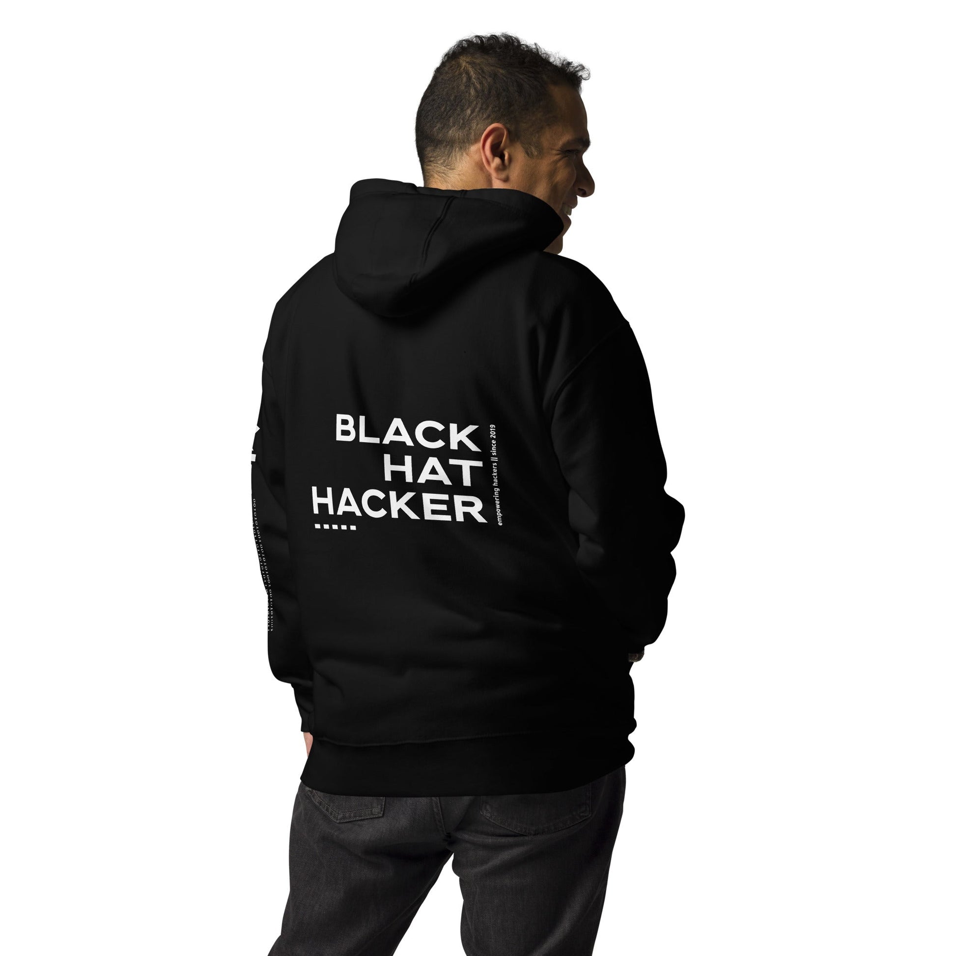 Black Hat Hacker V12 Unisex Hoodie ( Back Print ) by DarkByteGear