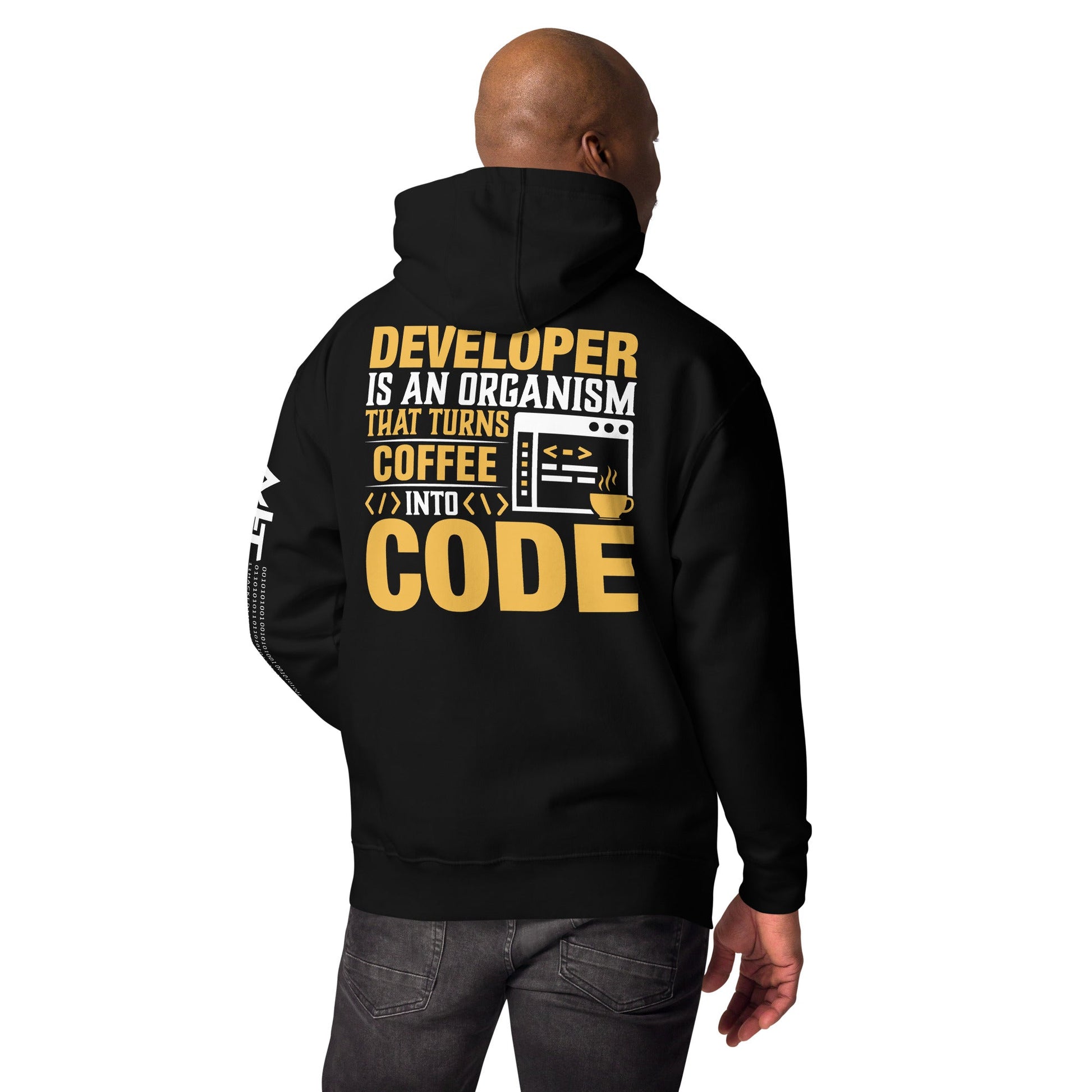 Developer is an Organism that turns Coffee into Code Unisex Hoodie ( Back Print ) by DarkByteGear