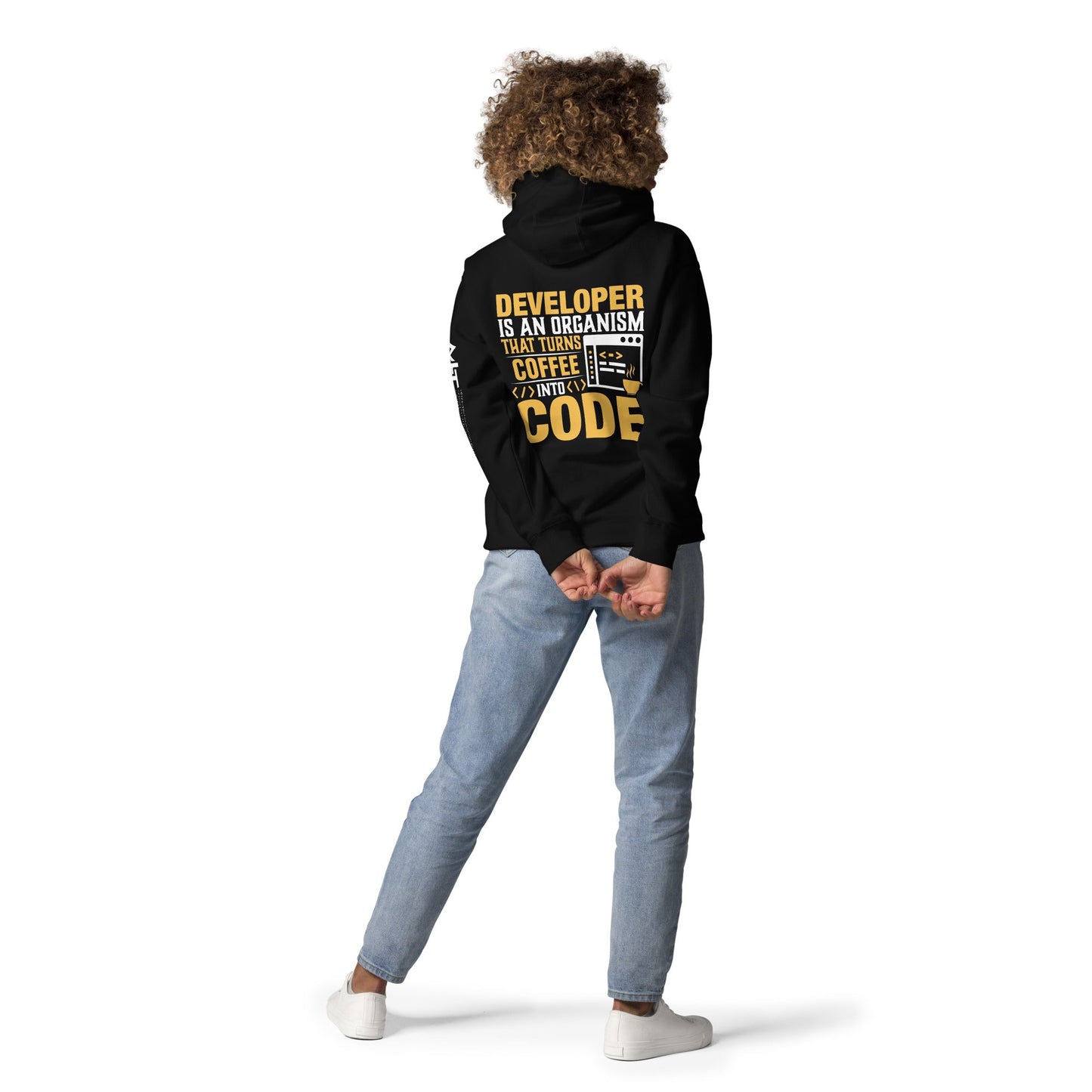 Developer is an Organism that turns Coffee into Code Unisex Hoodie ( Back Print ) by DarkByteGear