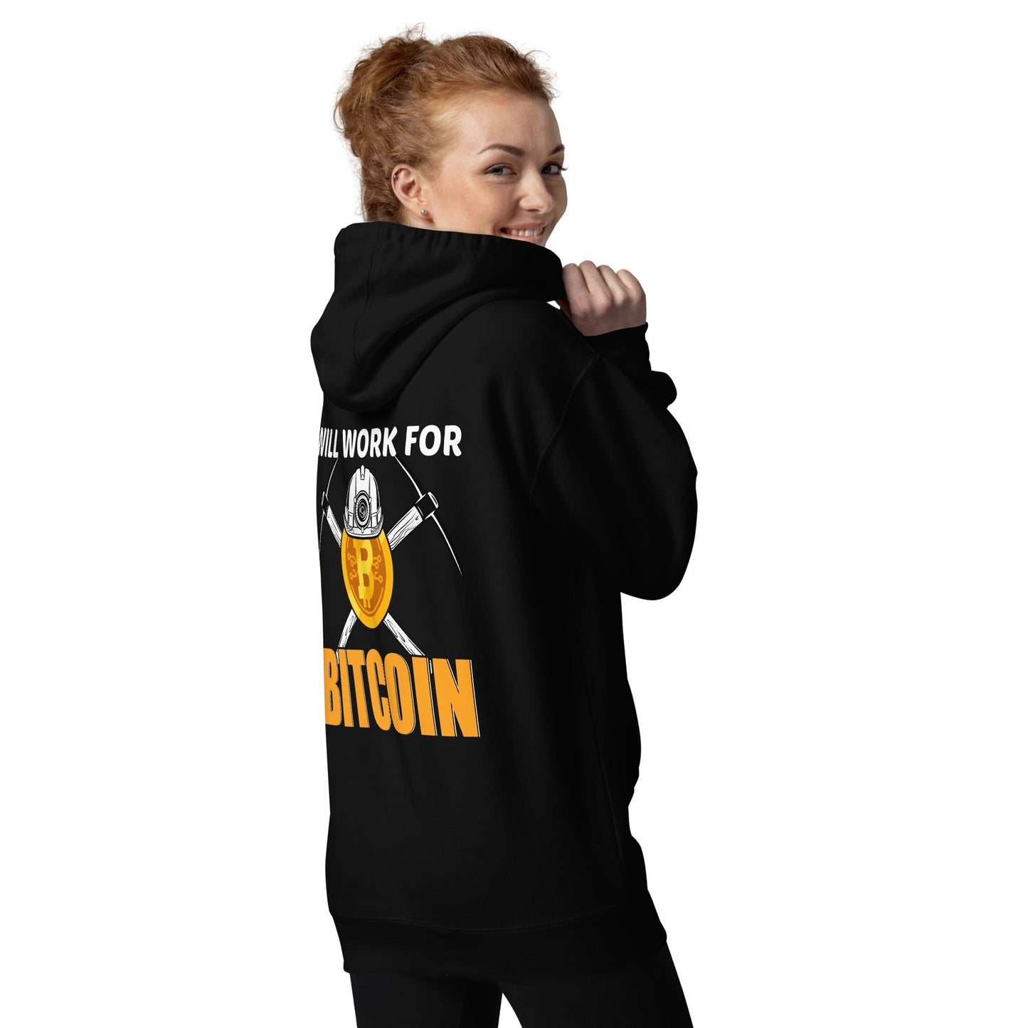 Will Work for Bitcoin - Unisex Hoodie ( Back Print ) by DarkByteGear