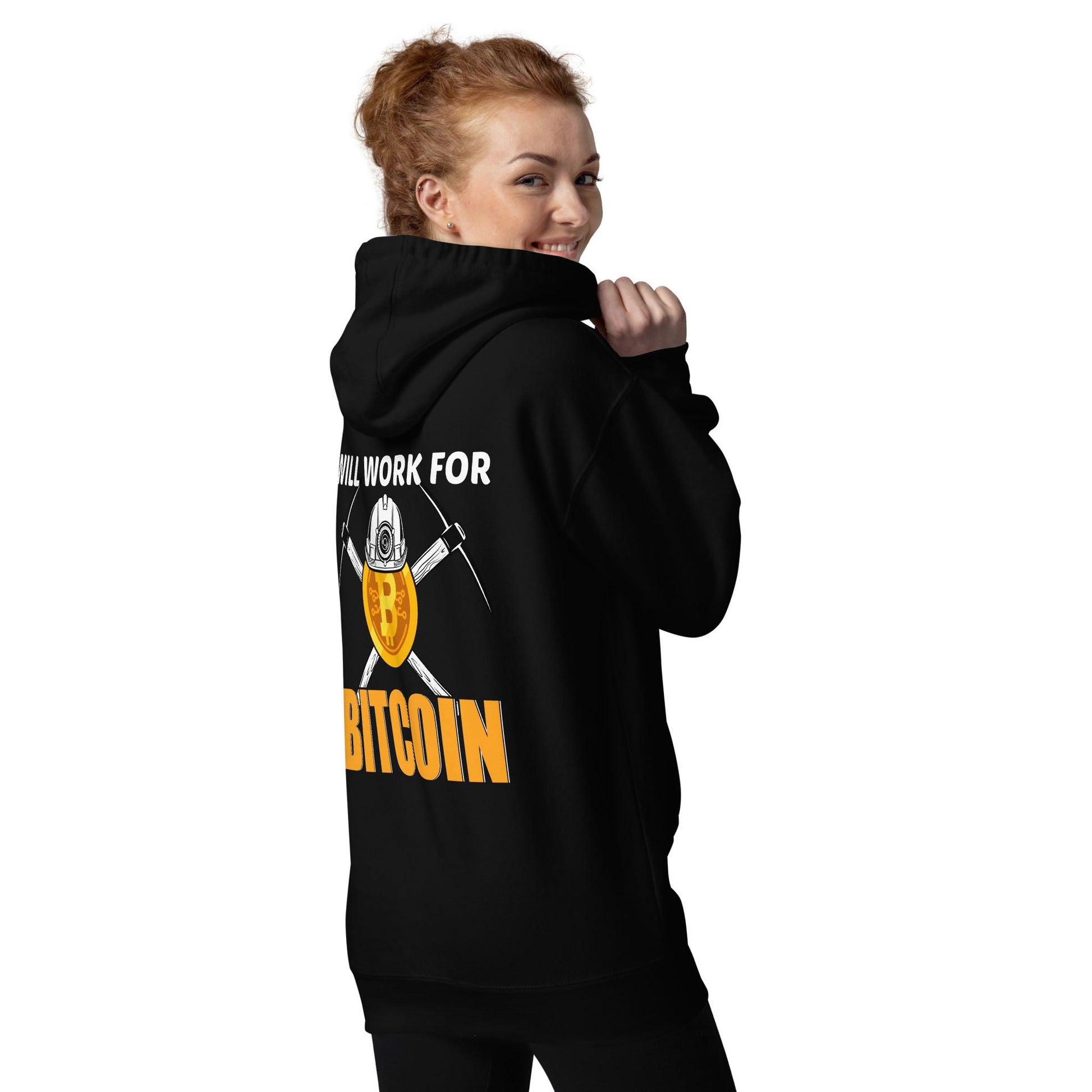 Will Work for Bitcoin - Unisex Hoodie ( Back Print ) by DarkByteGear