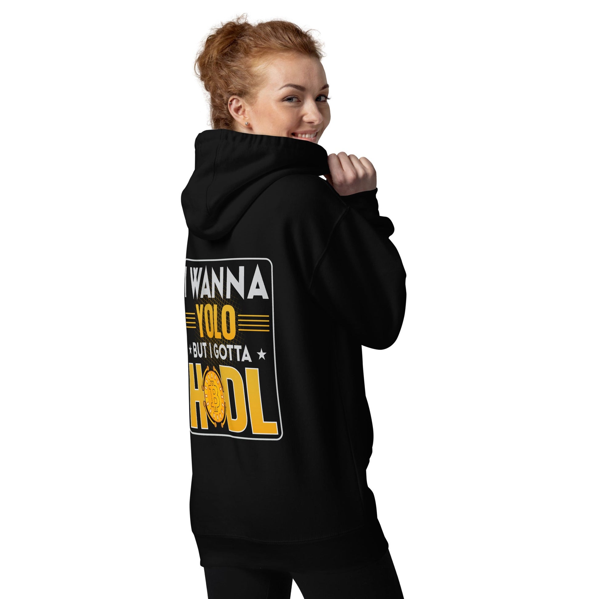 I wanna YOLO but I gotta HODL Unisex Hoodie ( Back Print ) by DarkByteGear