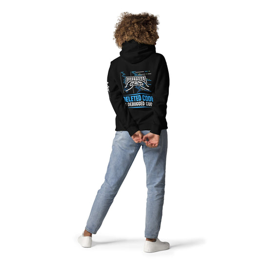 Deleted Code is Debugged Code Unisex Hoodie ( Back Print ) by DarkByteGear