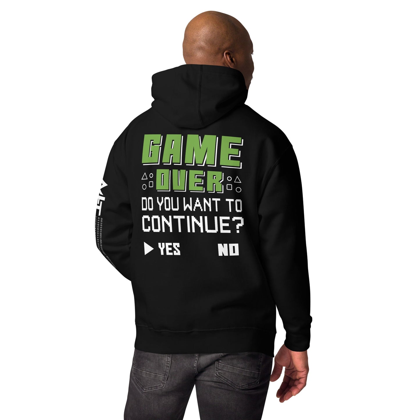 Game Over, Do You Want to Continue, Yes or No? Unisex Hoodie ( Back Print ) by DarkByteGear
