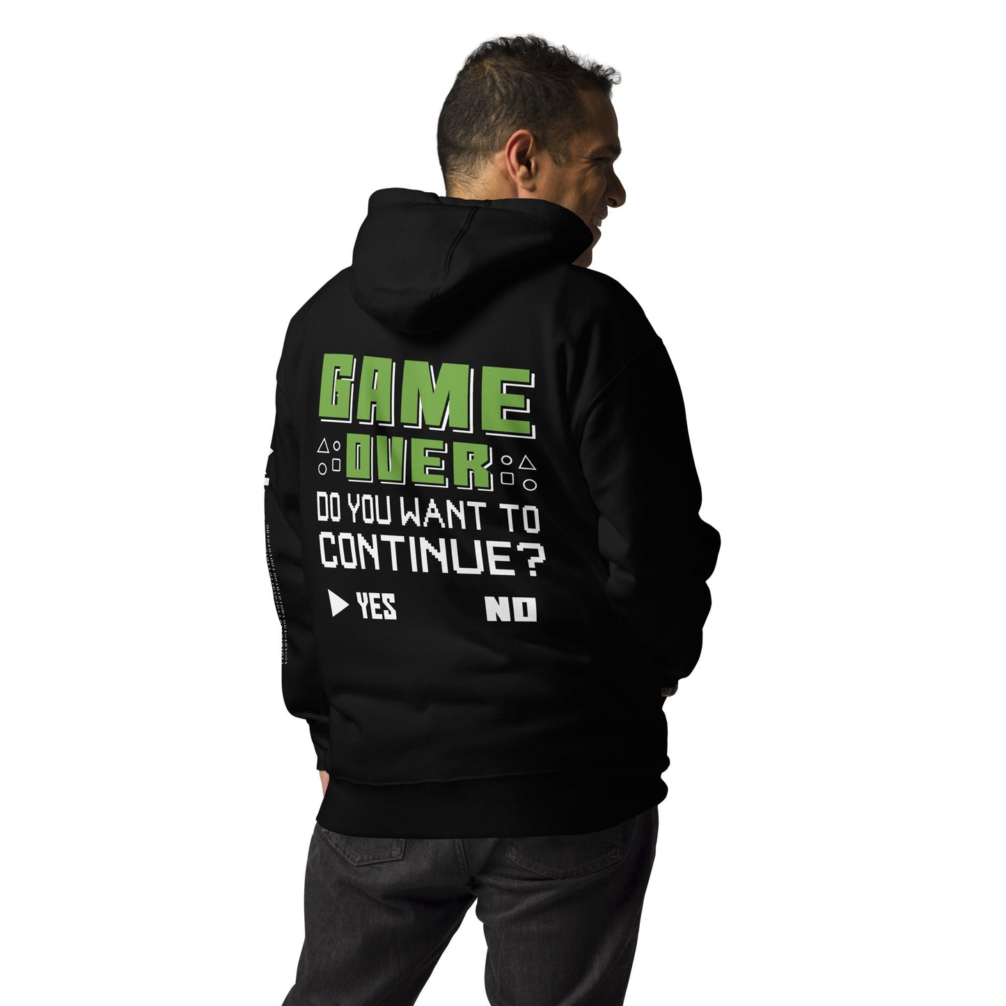 Game Over, Do You Want to Continue, Yes or No? Unisex Hoodie ( Back Print ) by DarkByteGear