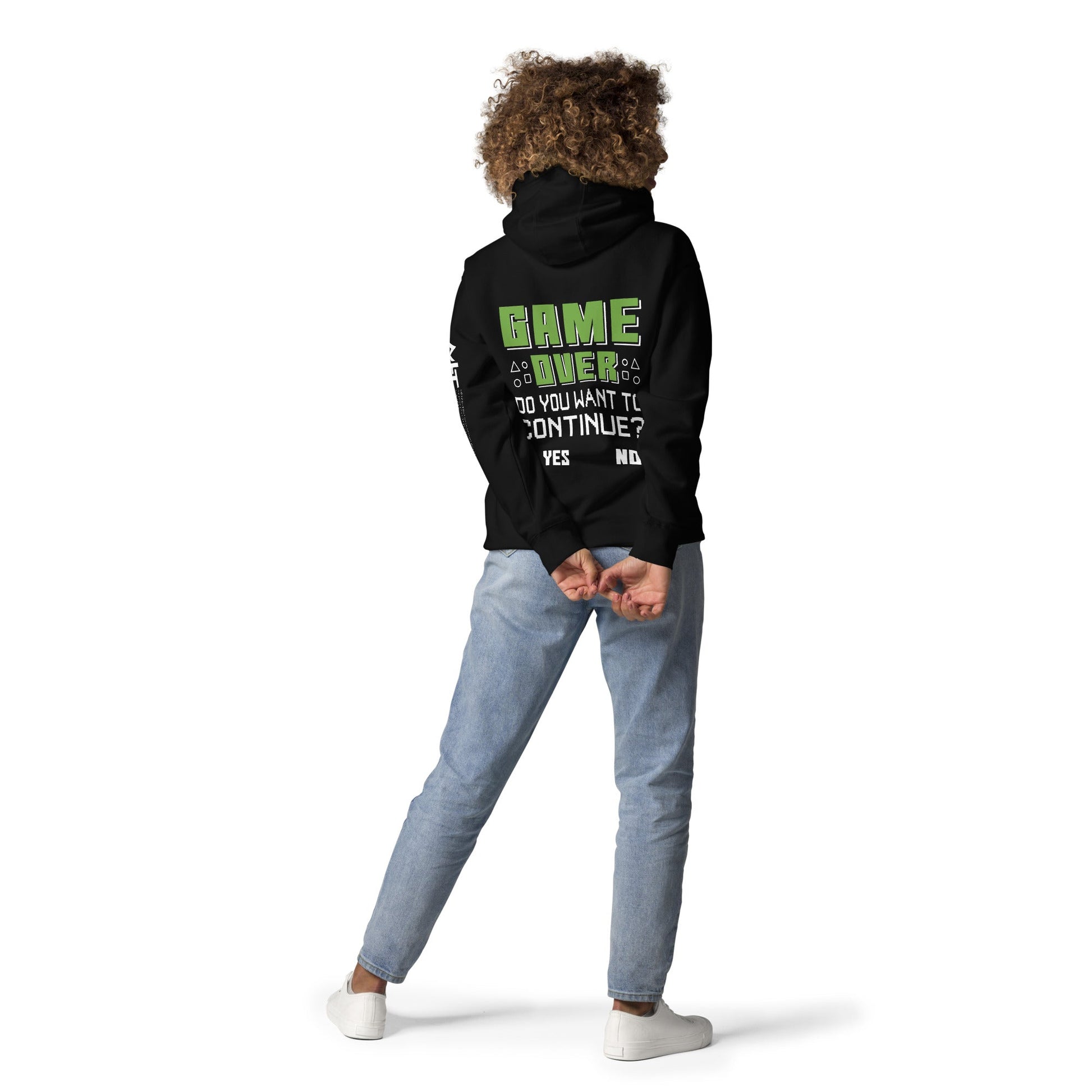 Game Over, Do You Want to Continue, Yes or No? Unisex Hoodie ( Back Print ) by DarkByteGear