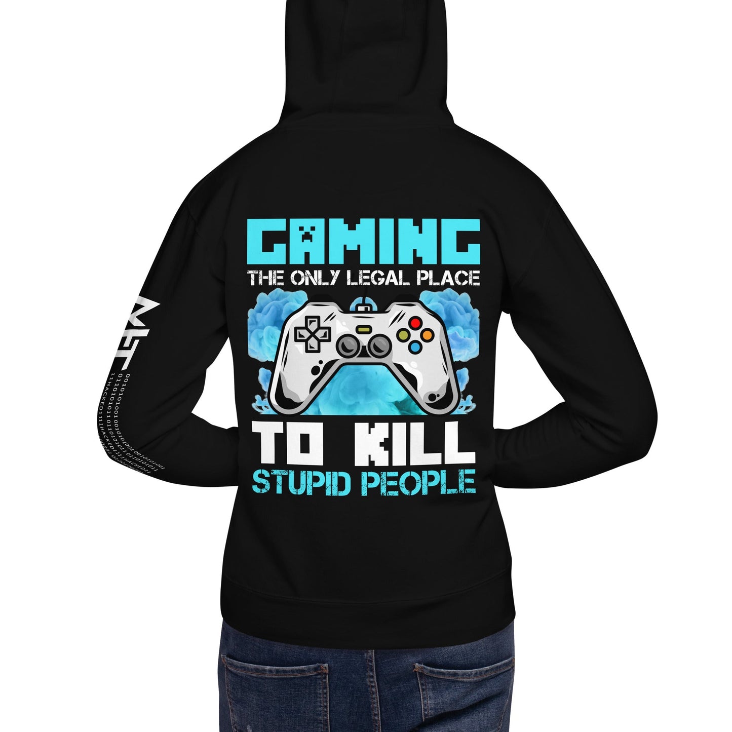 Gaming is the only Legal Place - Blue V Unisex Hoodie ( Back Print ) by DarkByteGear