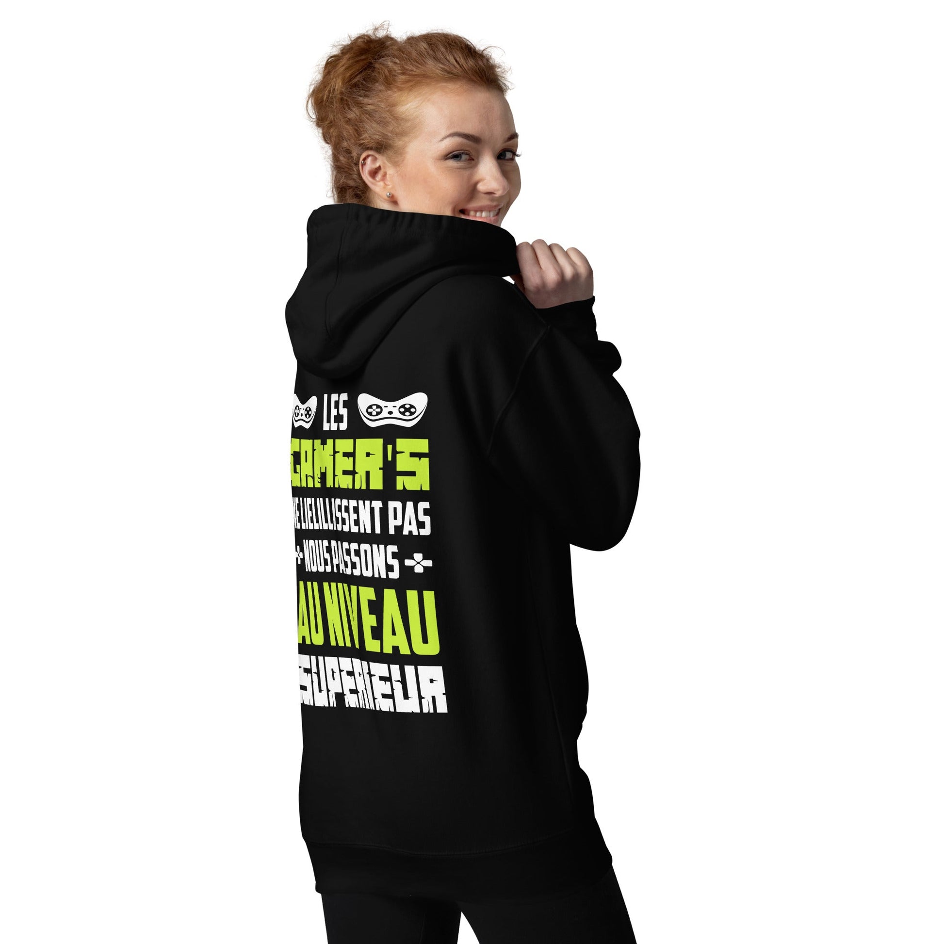 Les Gamer's Au Niveau Unisex Hoodie ( Back Print ) by DarkByteGear