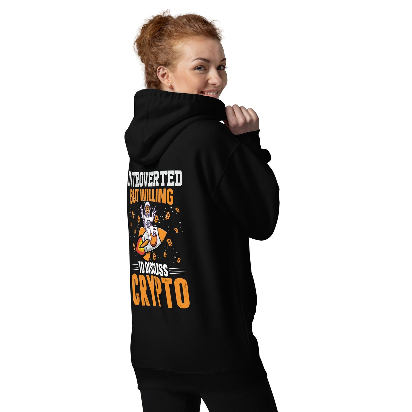 Introverted but Willing to Discuss Bitcoin Unisex Hoodie ( Back Print ) by DarkByteGear