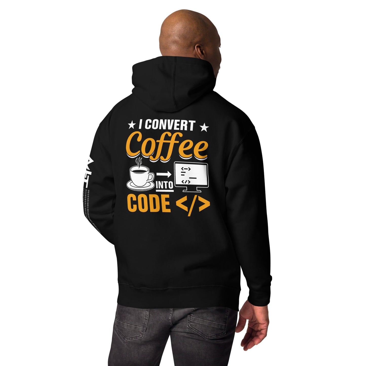 I Convert Coffee into Code </> - Unisex Hoodie ( Back Print ) by DarkByteGear