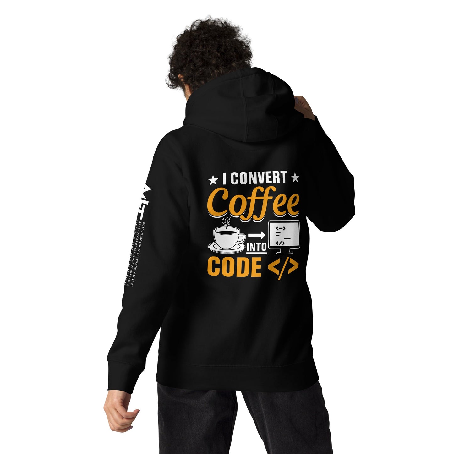 I Convert Coffee into Code </> - Unisex Hoodie ( Back Print ) by DarkByteGear