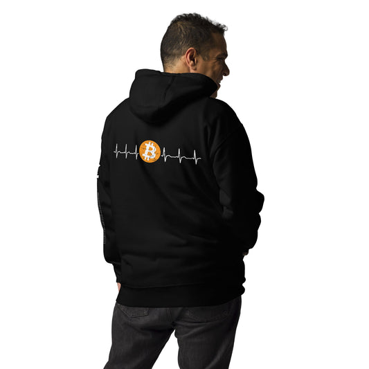 Bitcoin Heartbeat - Unisex Hoodie ( Back Print ) by DarkByteGear