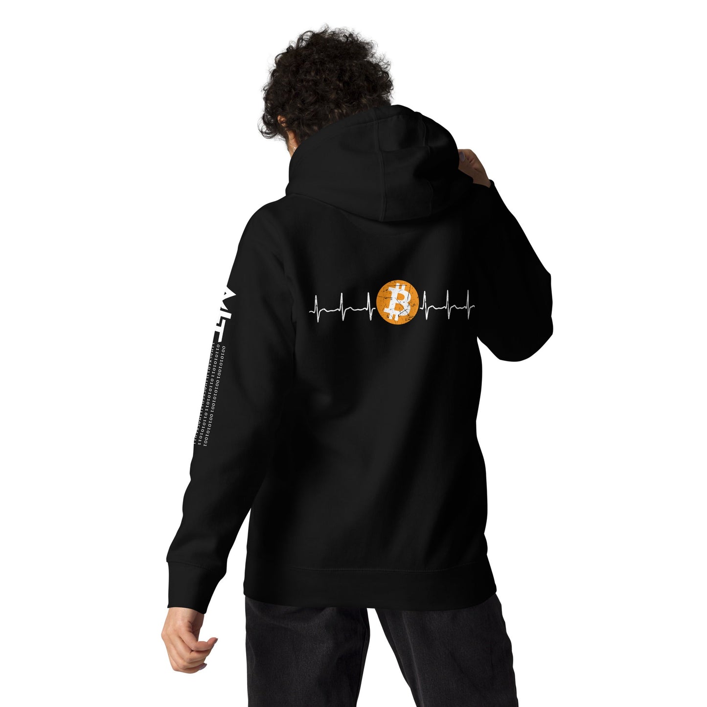 Bitcoin Heartbeat - Unisex Hoodie ( Back Print ) by DarkByteGear