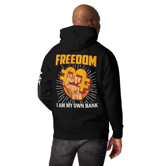 Bitcoin Freedom; I am my Own Bank - Unisex Hoodie ( Back Print ) by DarkByteGear