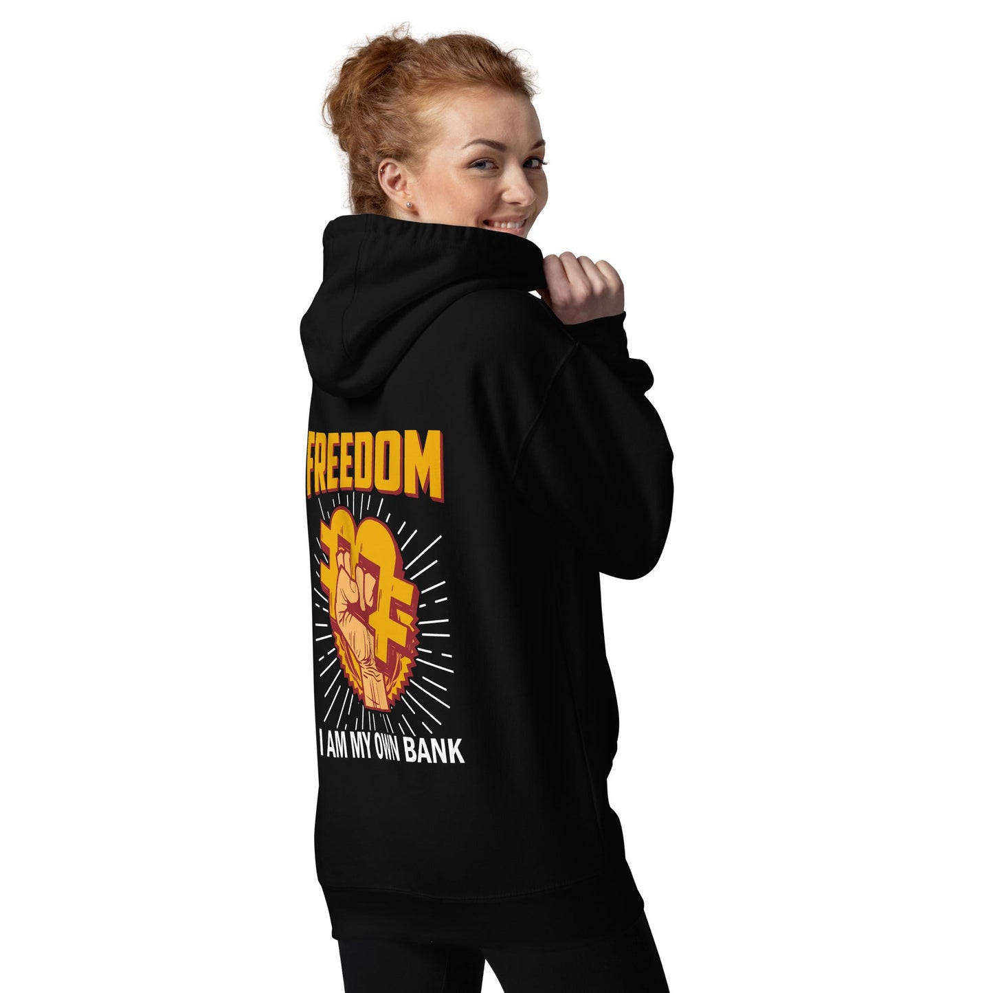 Bitcoin Freedom; I am my Own Bank - Unisex Hoodie ( Back Print ) by DarkByteGear