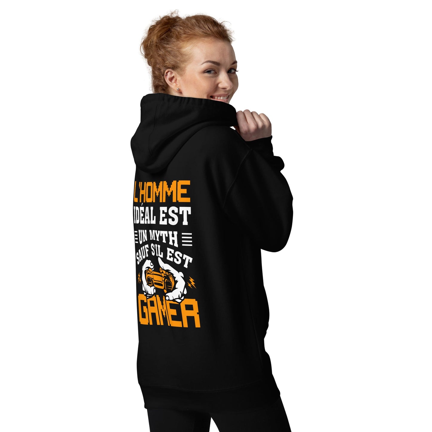 L'HOMME IDEAL EST UN MYTH SAUT SILEST GAMER - Unisex Hoodie ( Back Print ) by DarkByteGear