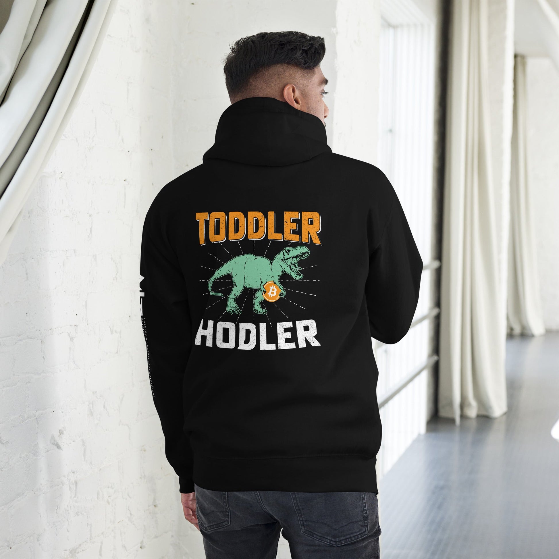 Toddler Bitcoin T-rex Holder - Unisex Hoodie ( Back Print ) by DarkByteGear