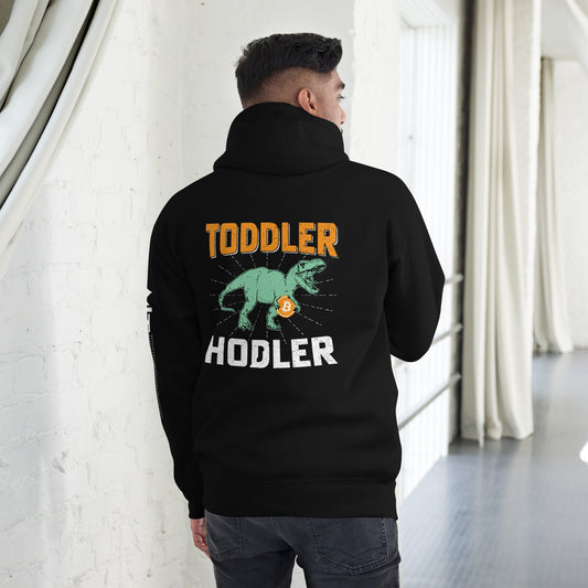 Toddler Bitcoin T-rex Holder - Unisex Hoodie ( Back Print ) by DarkByteGear